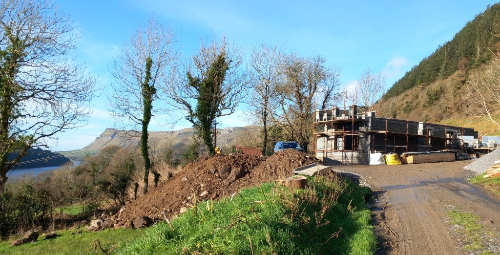 Construction stage in hillside house
